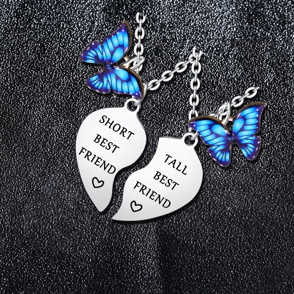 Charming Butterfly Heart Pendant Necklace Set For Best Friends - 2pcs View 3
